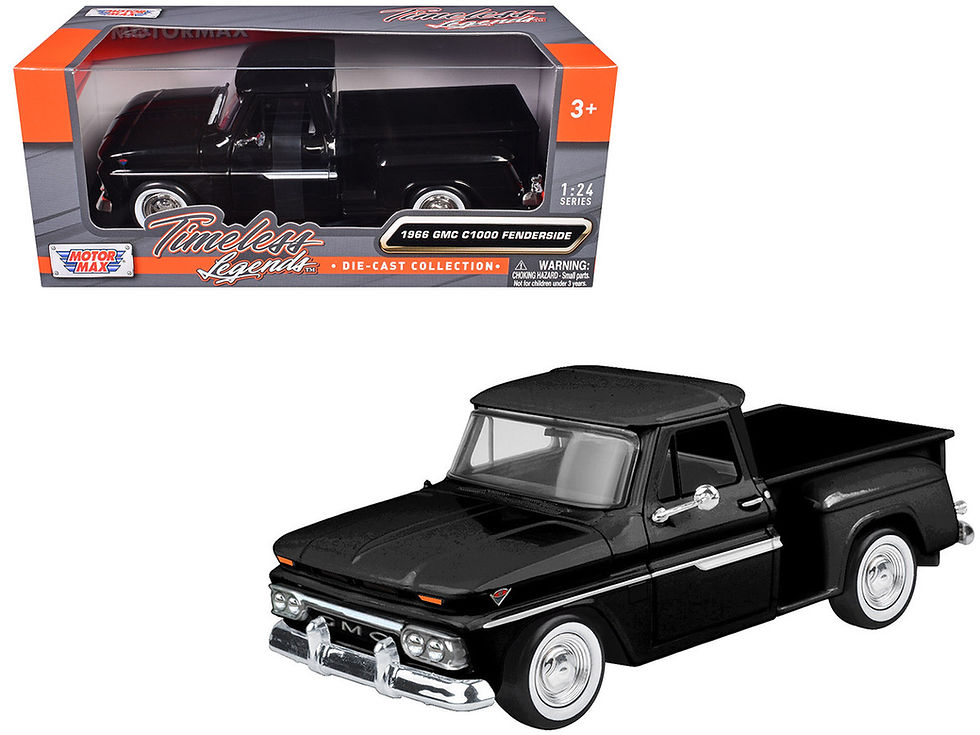 Motormax Diecast Model Car 1/24 1966 GMC C1000 Fenderside Pickup Truck Black