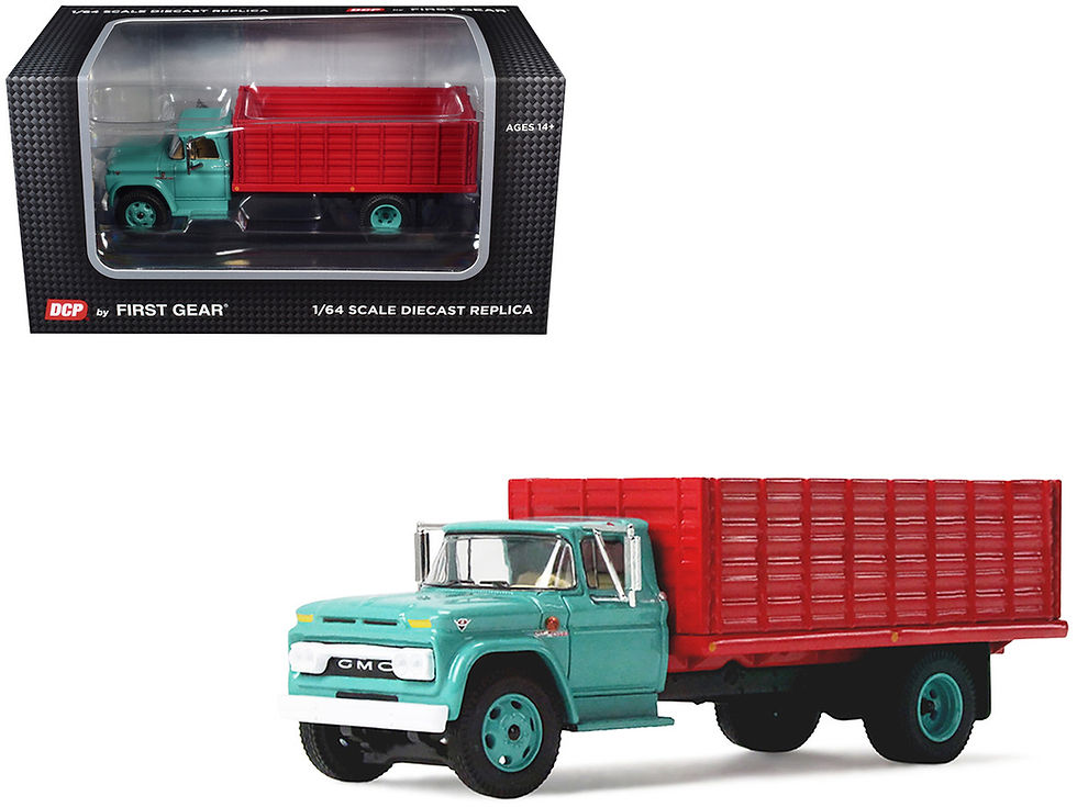 Miniatura: First Gear Diecast 1/64 GMC 4000 Grain Truck Turquoise with Red Container