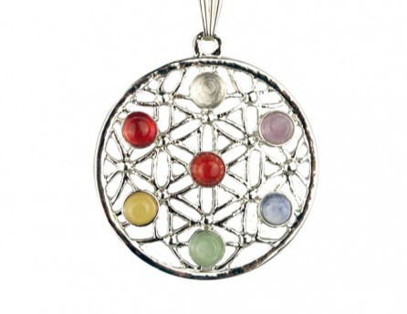 Collier avec pendentif 7 chakras Toile pierres et laiton plaqué argent