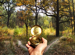 Hand hält goldenen Kompass