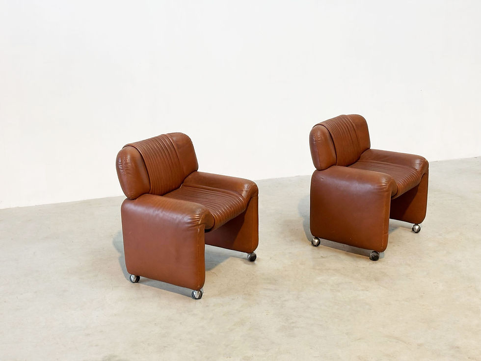 Thumbnail: Set of two cognac leather Italian easy chairs