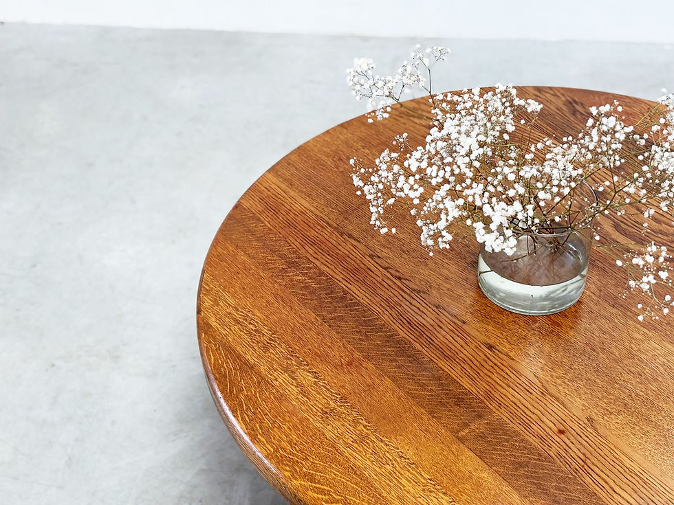 Thumbnail: Brutalist round oak coffee table
