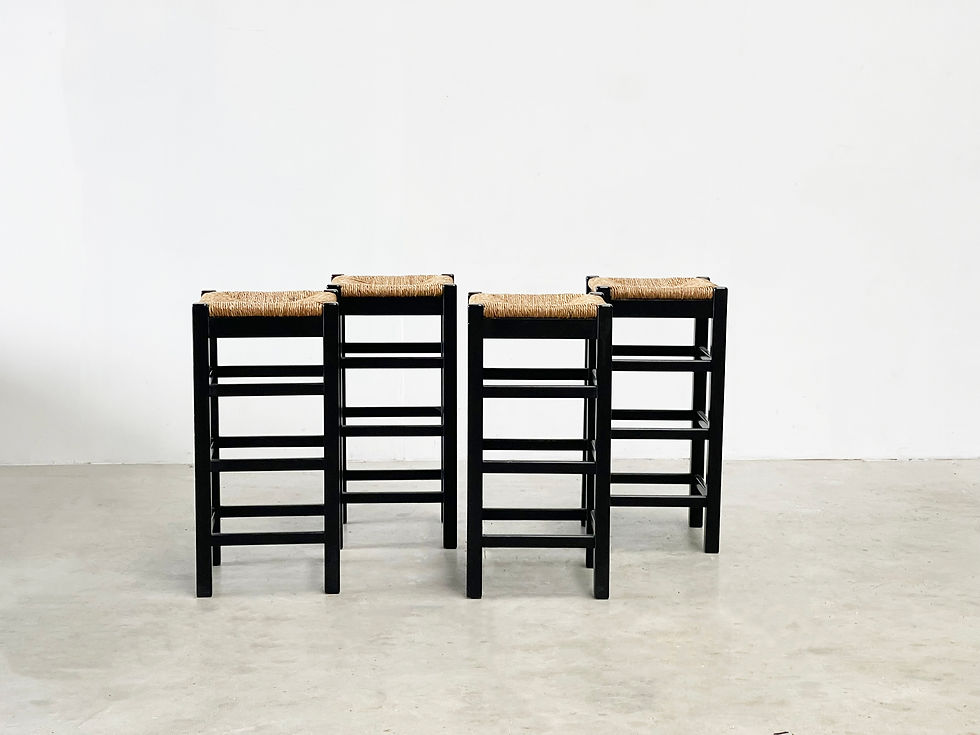 Thumbnail: set of four rattan and wood barstools
