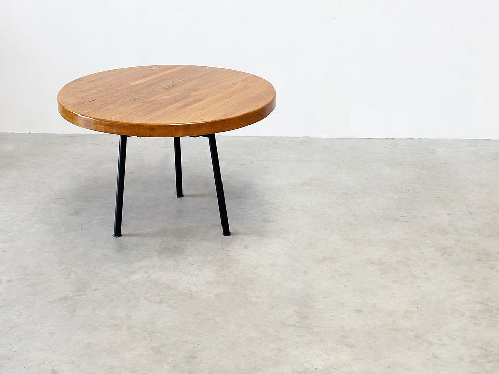 Thumbnail: Industrial French round dining table with oak top