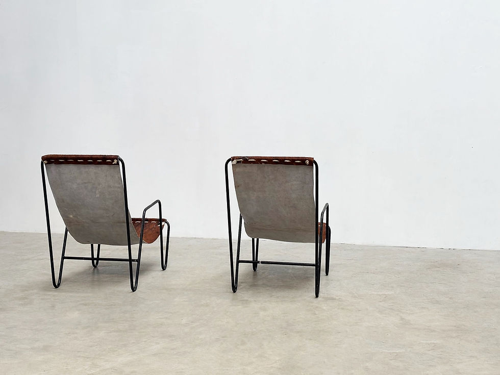 Thumbnail: Set of two French metal lounge chairs