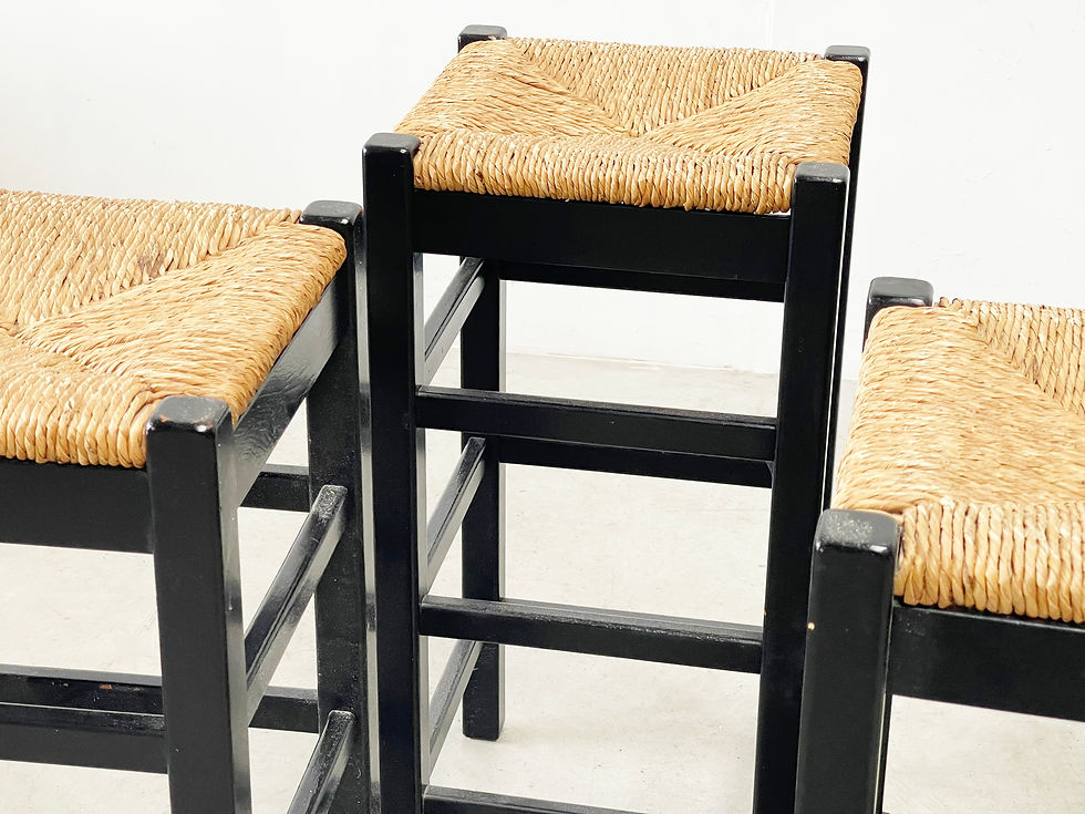 Thumbnail: set of four rattan and wood barstools