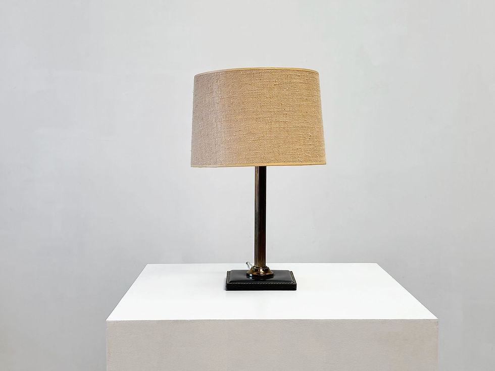 Thumbnail: Black leather table lamp attr. to Jacques Adnet