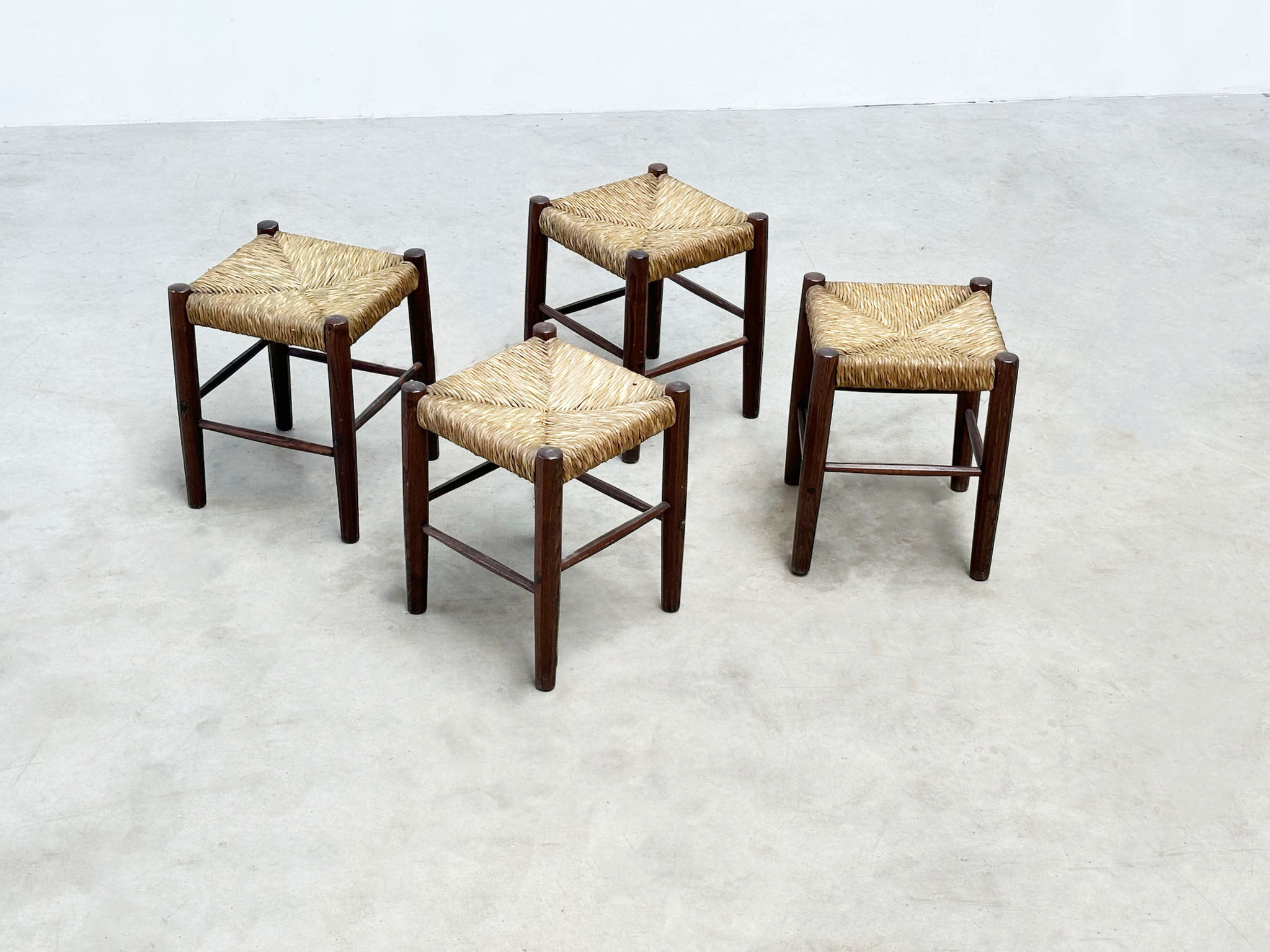 set of four French rustic stools