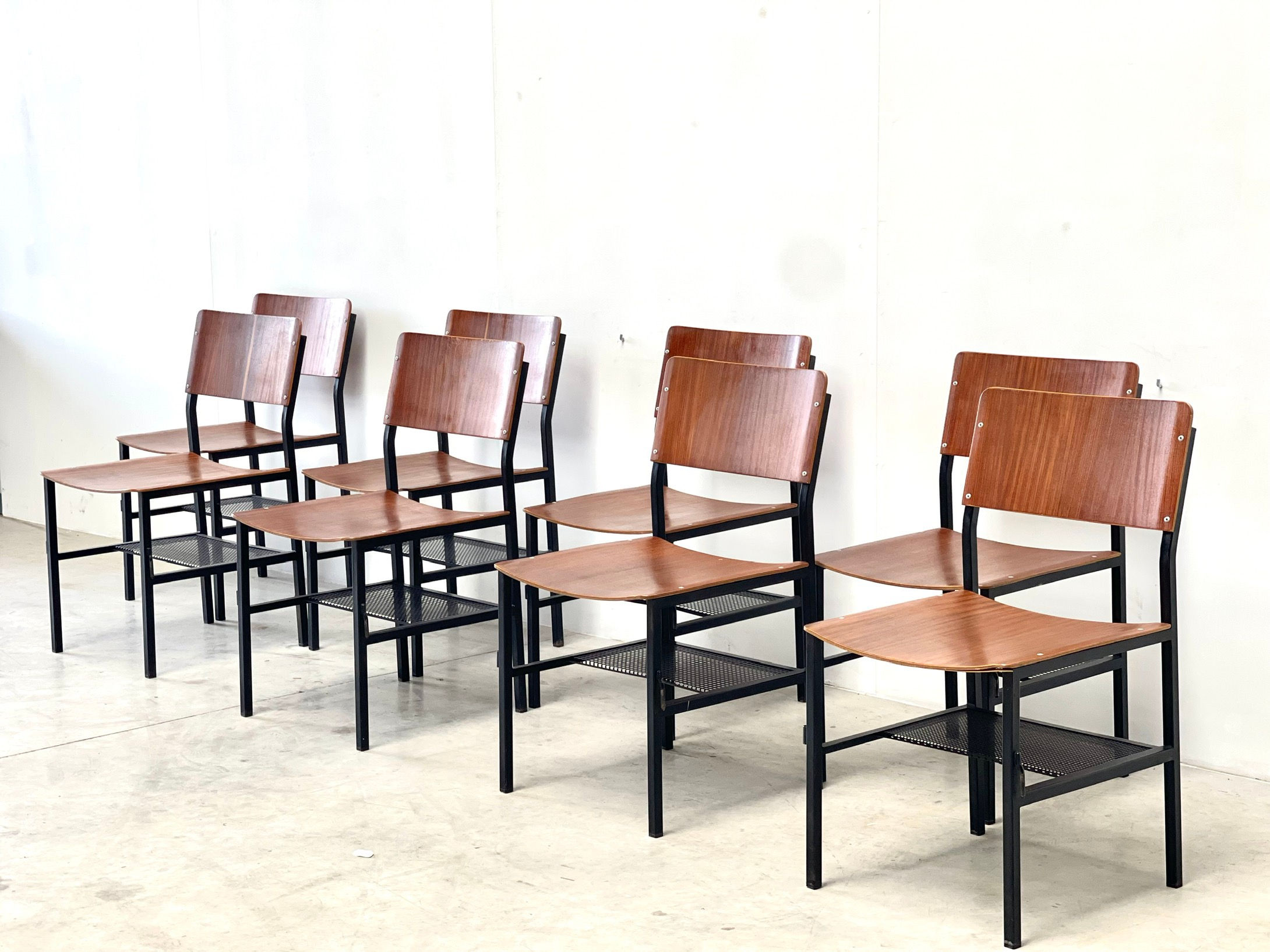 Set of eight modernist dining chairs