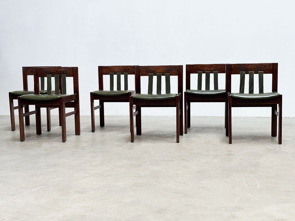 Green leather brutalist dining chairs
