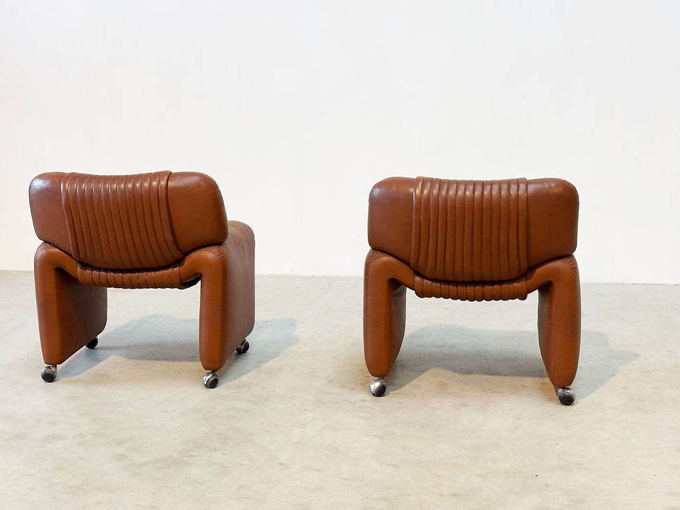 Thumbnail: Set of two cognac leather Italian easy chairs