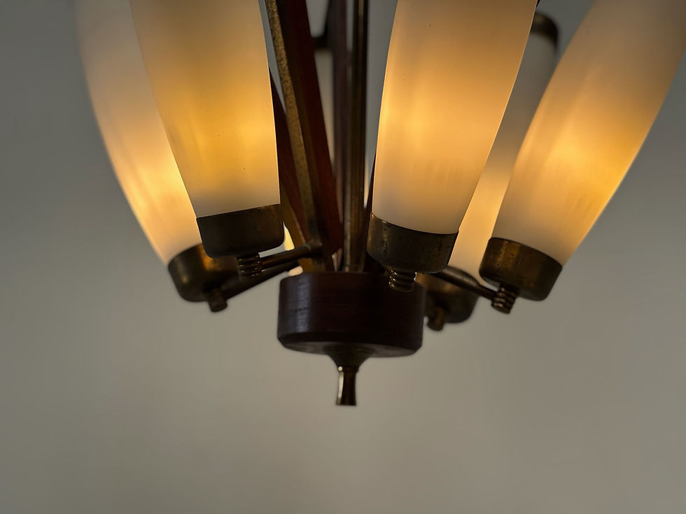 Thumbnail: Italian teak and brass chandelier
