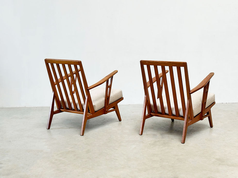 Thumbnail: set of two oak 1950's French lounge chairs