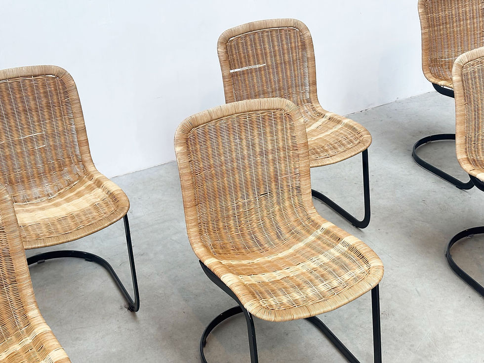 Thumbnail: Set of six cidue rattan dining chairs
