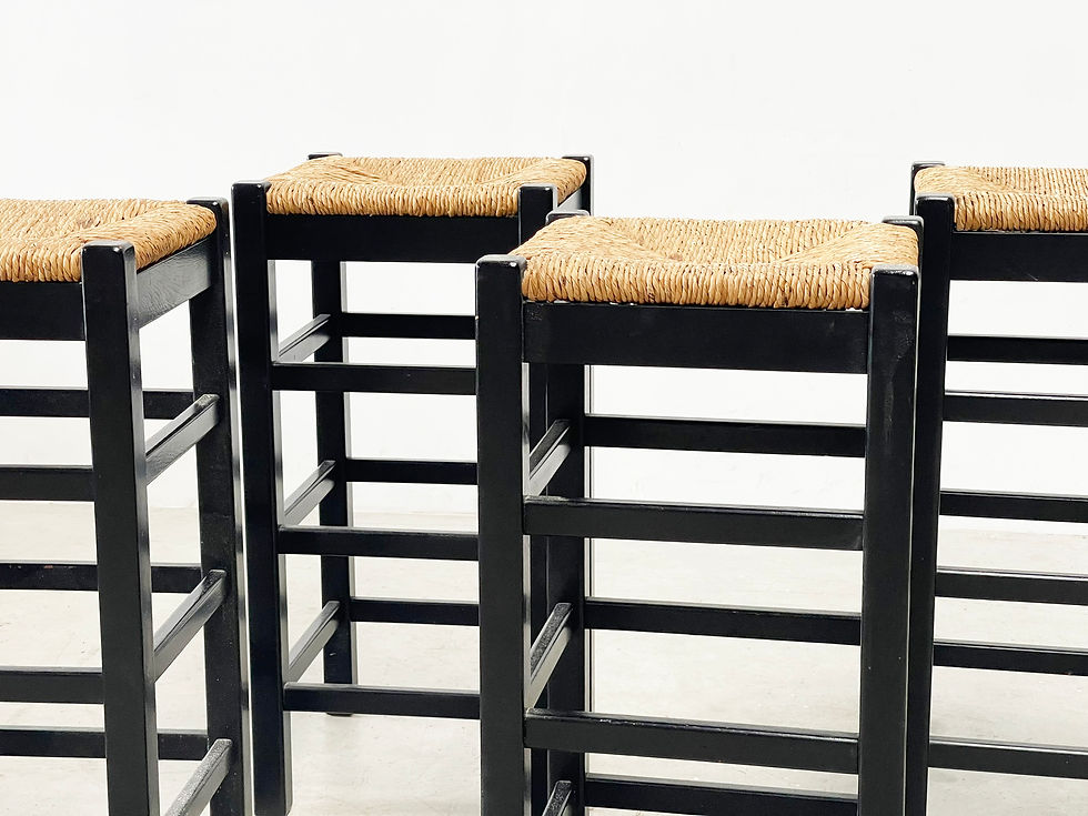 Thumbnail: set of four rattan and wood barstools