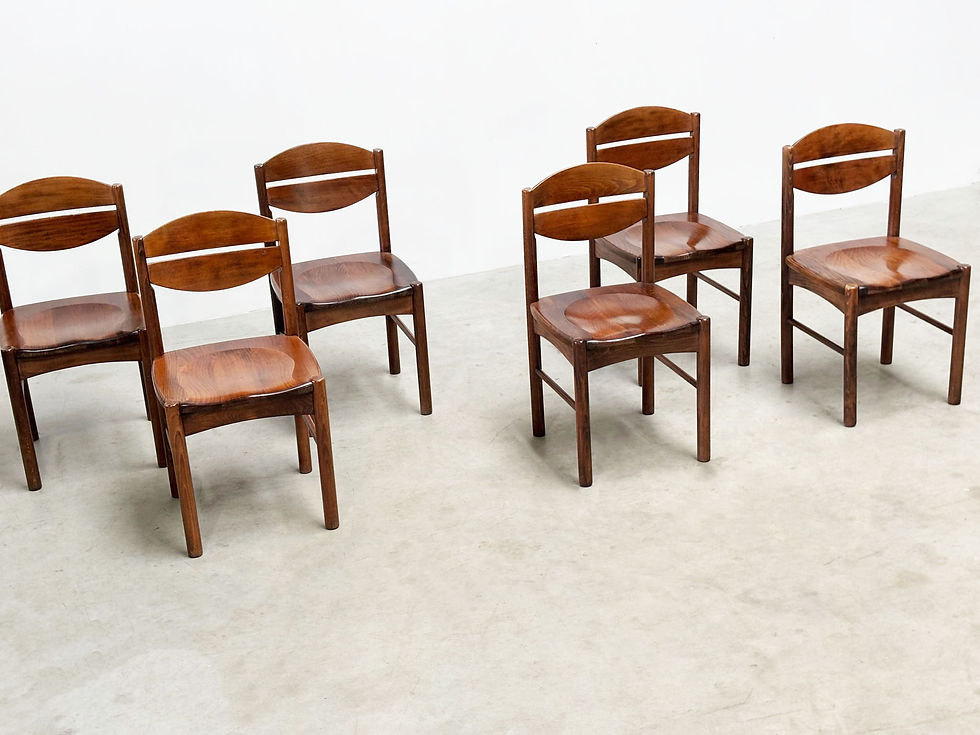 Thumbnail: Set of six brutalist French dining chairs