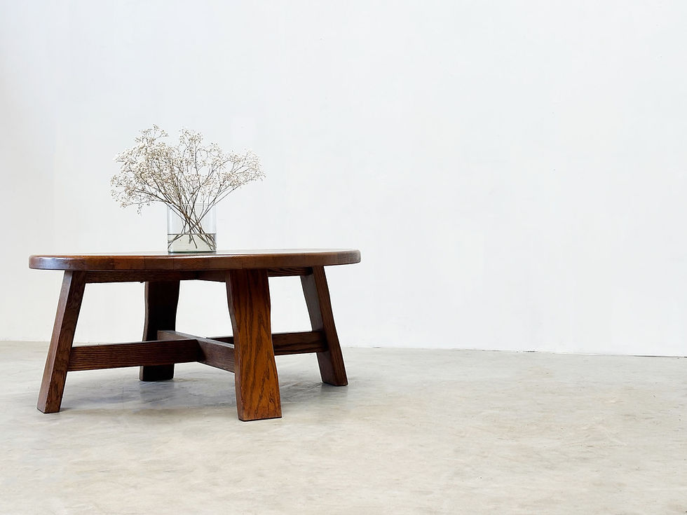 Thumbnail: Brutalist round oak coffee table