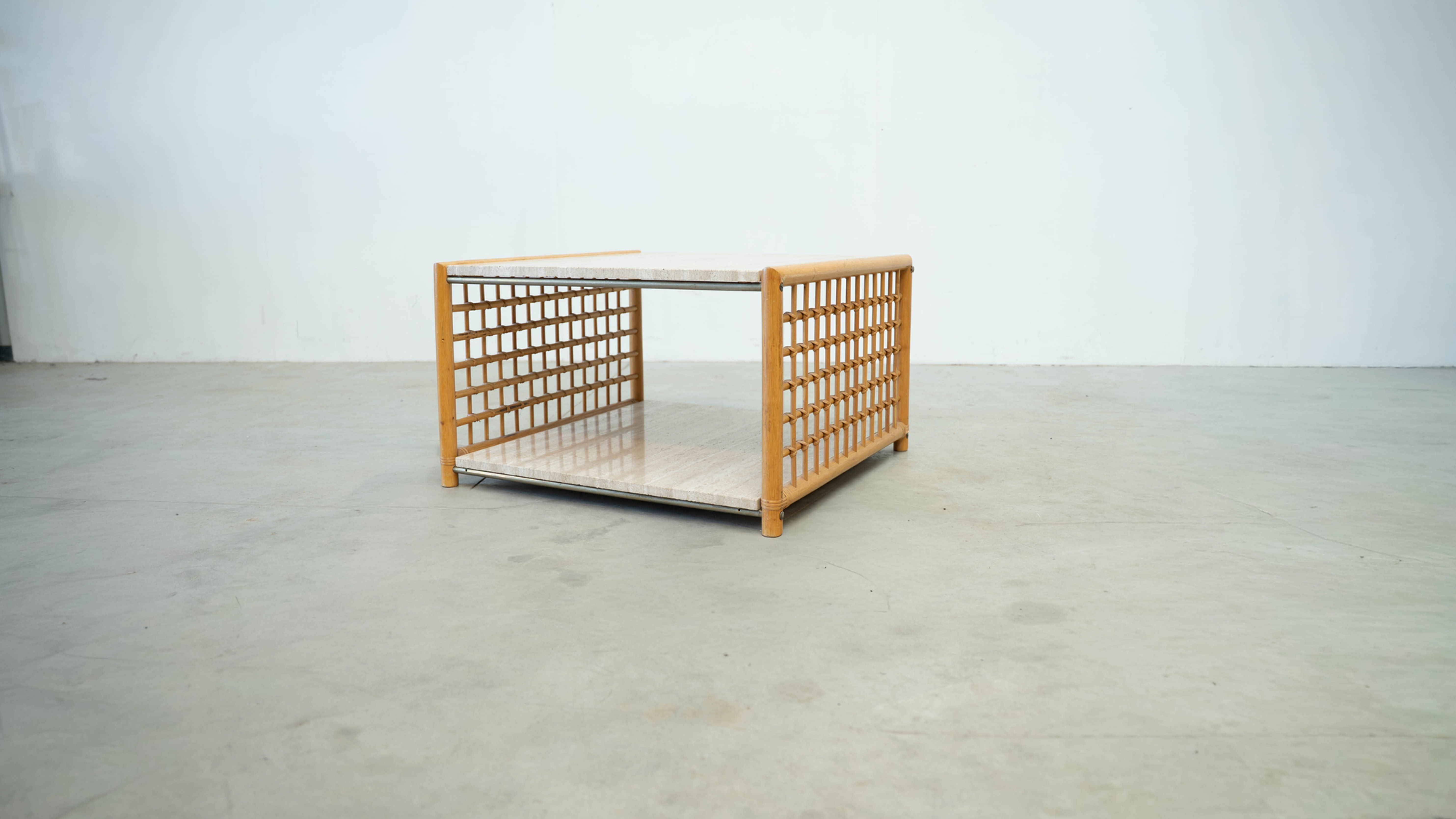 Travertine and rattan coffee table