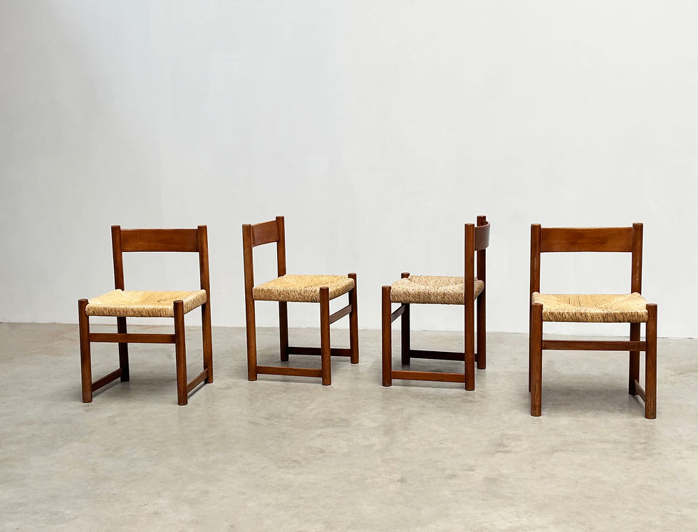 Thumbnail: Rattan and oak French dining chairs