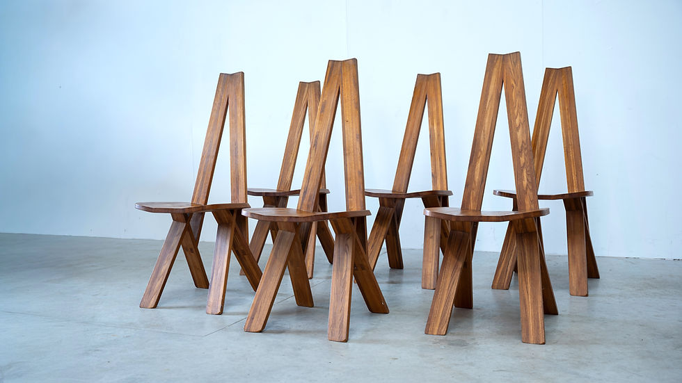 Thumbnail: Set of six early S45 or Chlacc dining chairs by Pierre Chapo