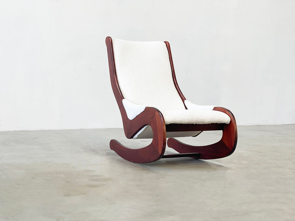 Thumbnail: Casala rocking chair in a white bouclé