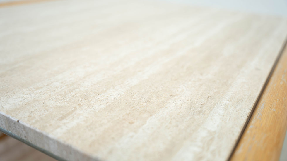 Thumbnail: Travertine and rattan coffee table