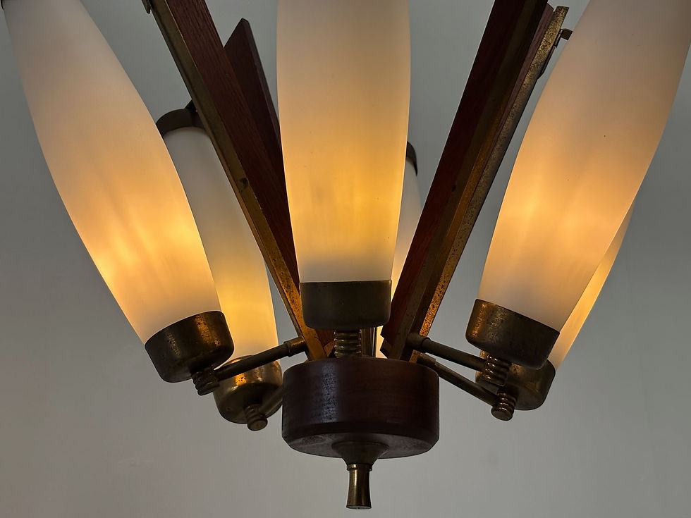 Thumbnail: Italian teak and brass chandelier