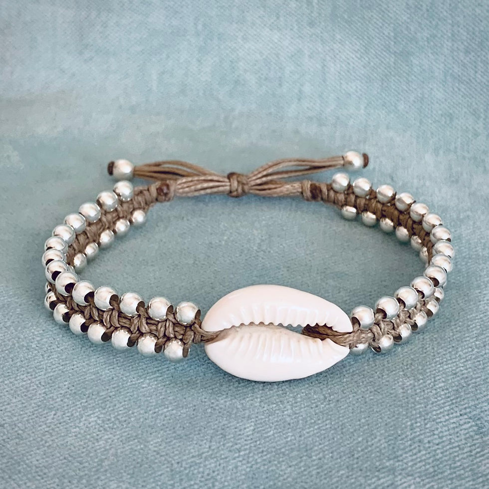 Thumbnail: 925 sterling silver beaded Cowrie Shell bracelet
