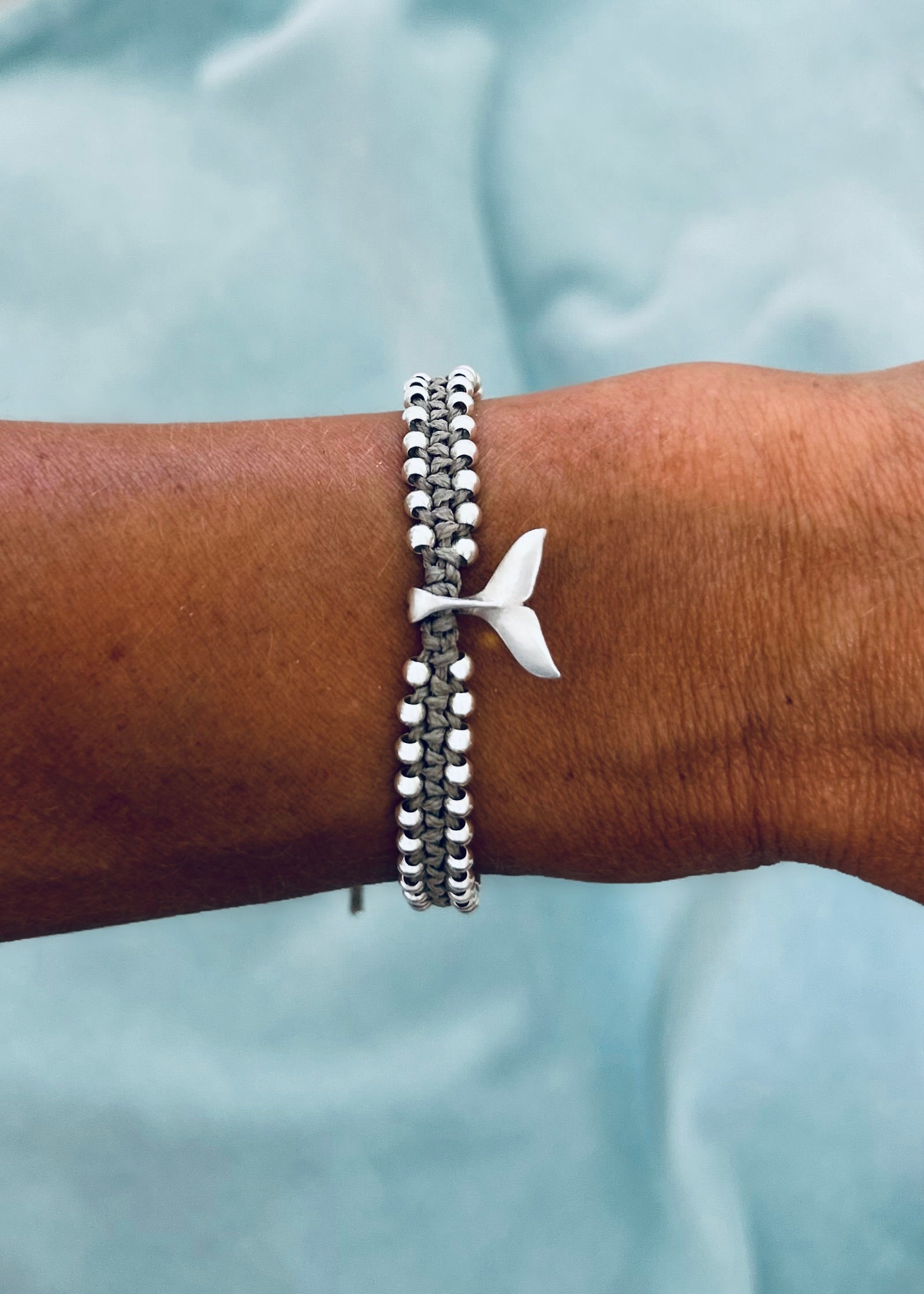 925 silver whale tail dolphin tail charm bracelet with 925 silver beads