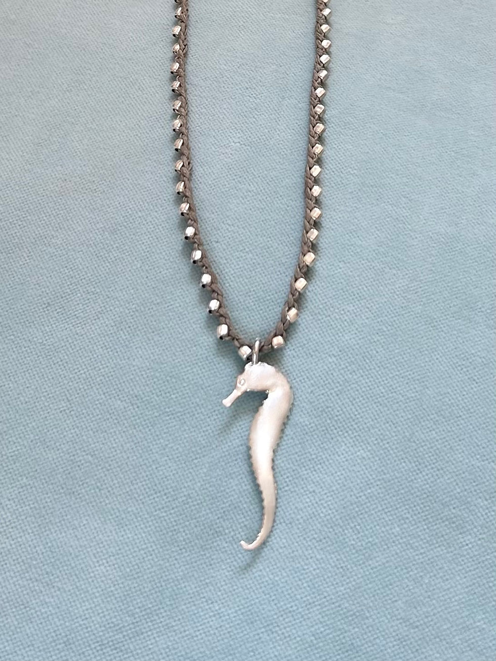 Thumbnail: Beaded seahorse charm necklace 925 sterling silver