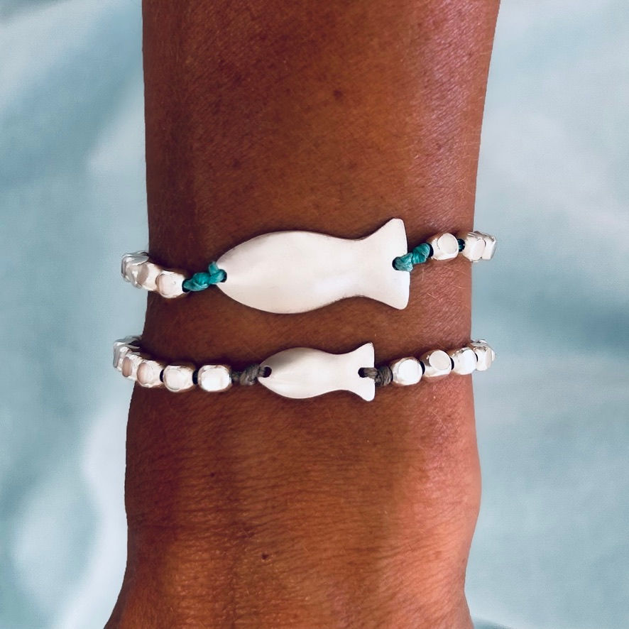 Thumbnail: beaded 925 silver fish charm bracelets