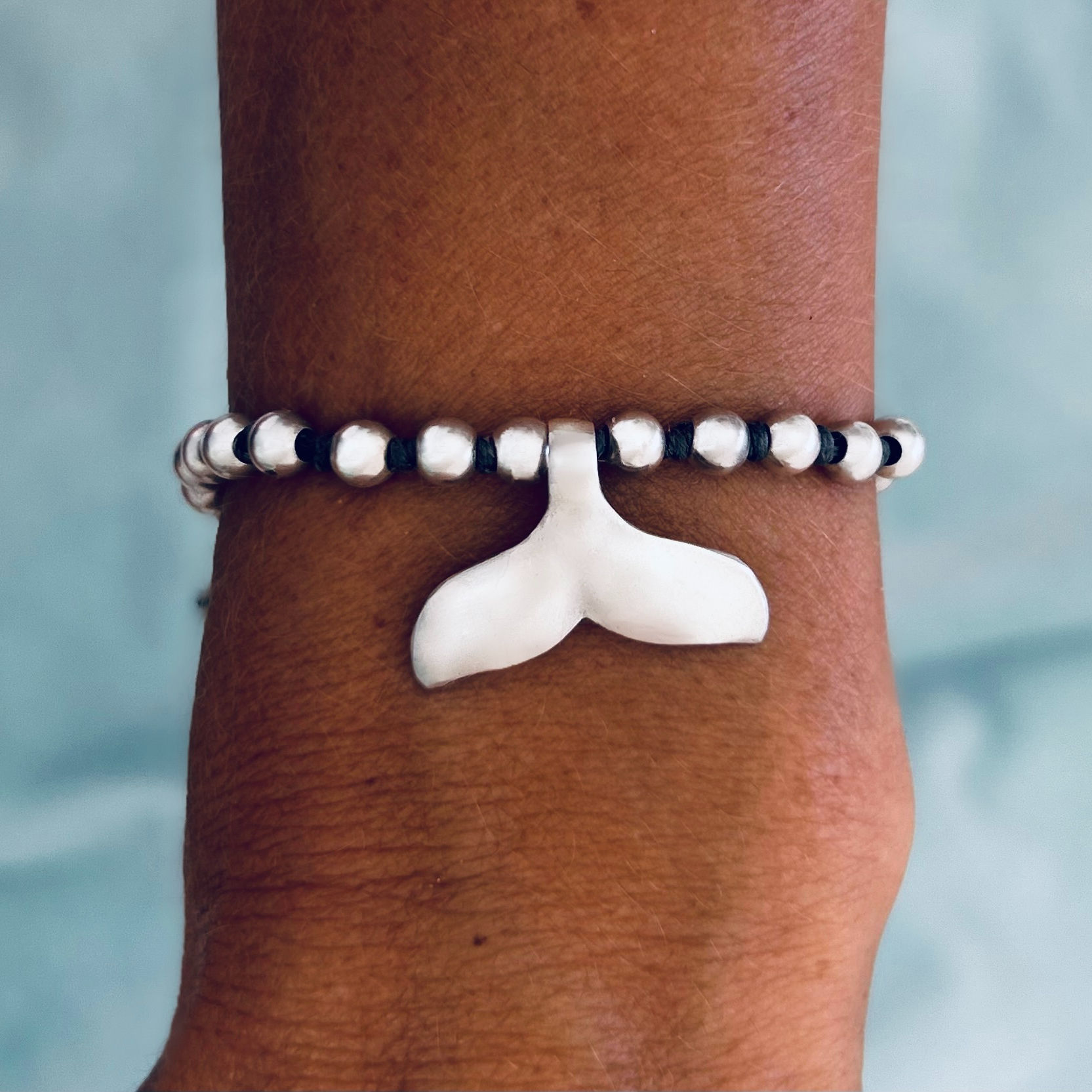 925 sterling silver whale tail charm beach bracelet