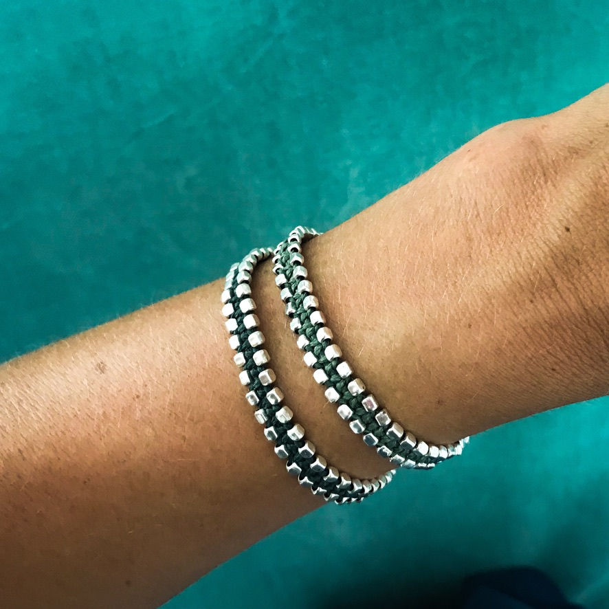 925 sterling silver beaded bracelet with rectangle beads