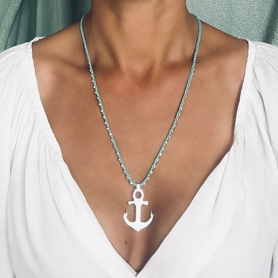 Big silver anchor necklace