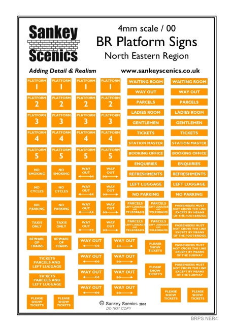4mm BR Platform Signs North Eastern Region      A6 pack