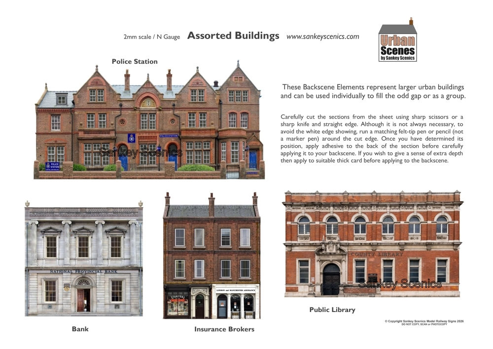 N Gauge 2mm Backscene Sections - Assorted Buildings