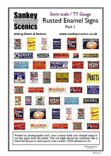 3mm TT Rusted Enamel Signs Pack 1 | Sankey Scenics Signs