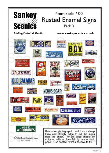 4mm Rusted Enamel Signs Pack 3 | Sankey Scenics Signs