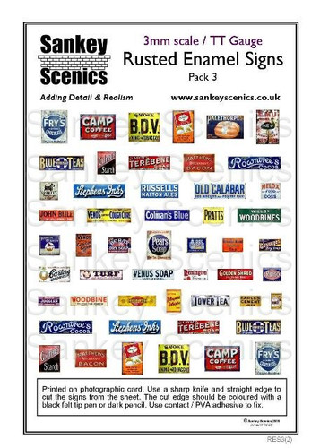 3mm TT Rusted Enamel Signs Pack 3 | Sankey Scenics Signs