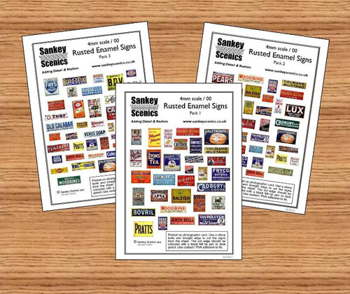 4mm Rusted Enamel Signs Combination Pack | Sankey Scenics Signs