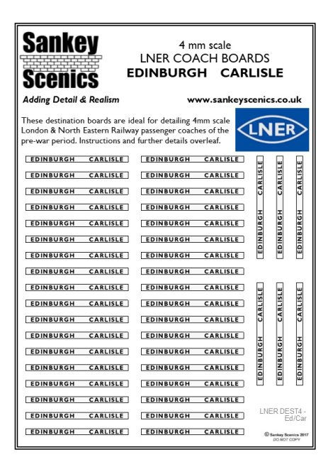 4mm LNER Destination Boards: Edinburgh Carlisle