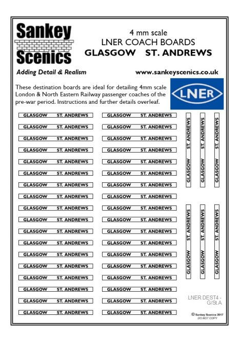 4mm LNER Destination Boards: Glasgow St. Andrews