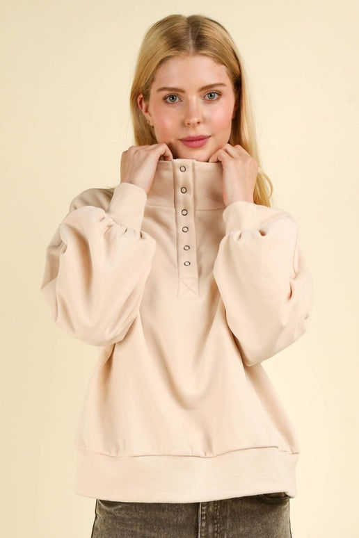 Thumbnail: Balloon Sleeve Knit Top: CREAM