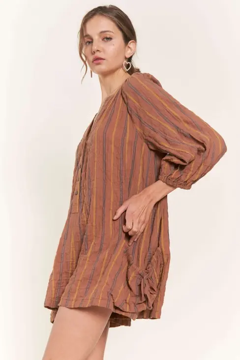 Camel Multi Stripe Romper
