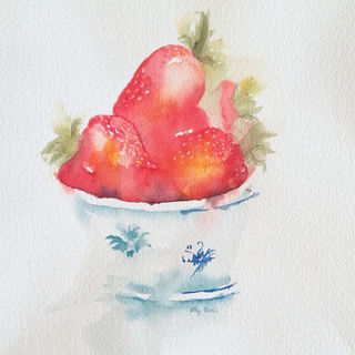 Atmospheric watercolor painting of strawberries