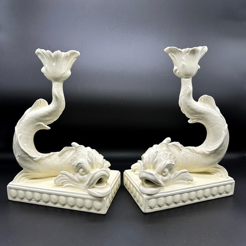 Wedgwood Pair of Creamware Dolphin Candlesticks | Wedgwood & Whimsies