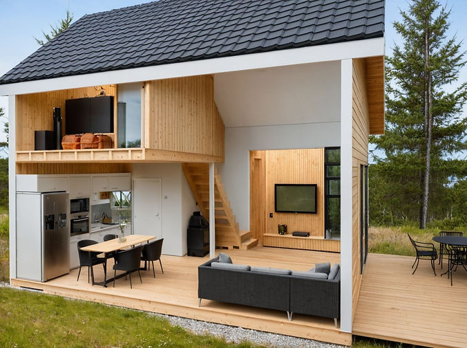Modern house, wood cladding, Swedish coast, pine trees, summer.jpeg