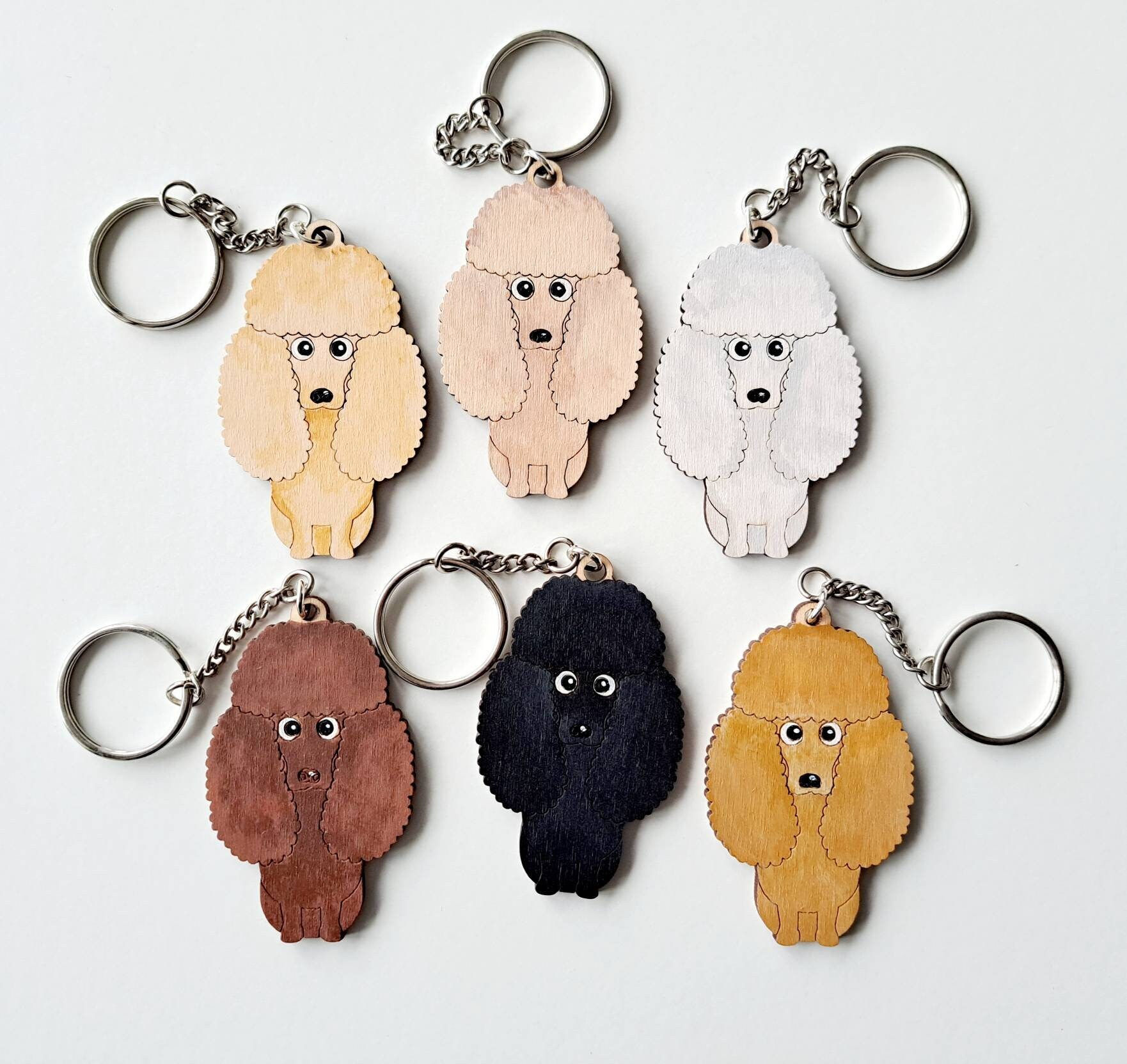 Poodle Wooden Keyring, Dog Key ring