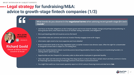 Legal strategy for fundraising and m&a, Richard Goold Wilson Sonsini interview, Fundraising Practical Guide Fintech Report, Royal Park Partners, RPP, Fintech