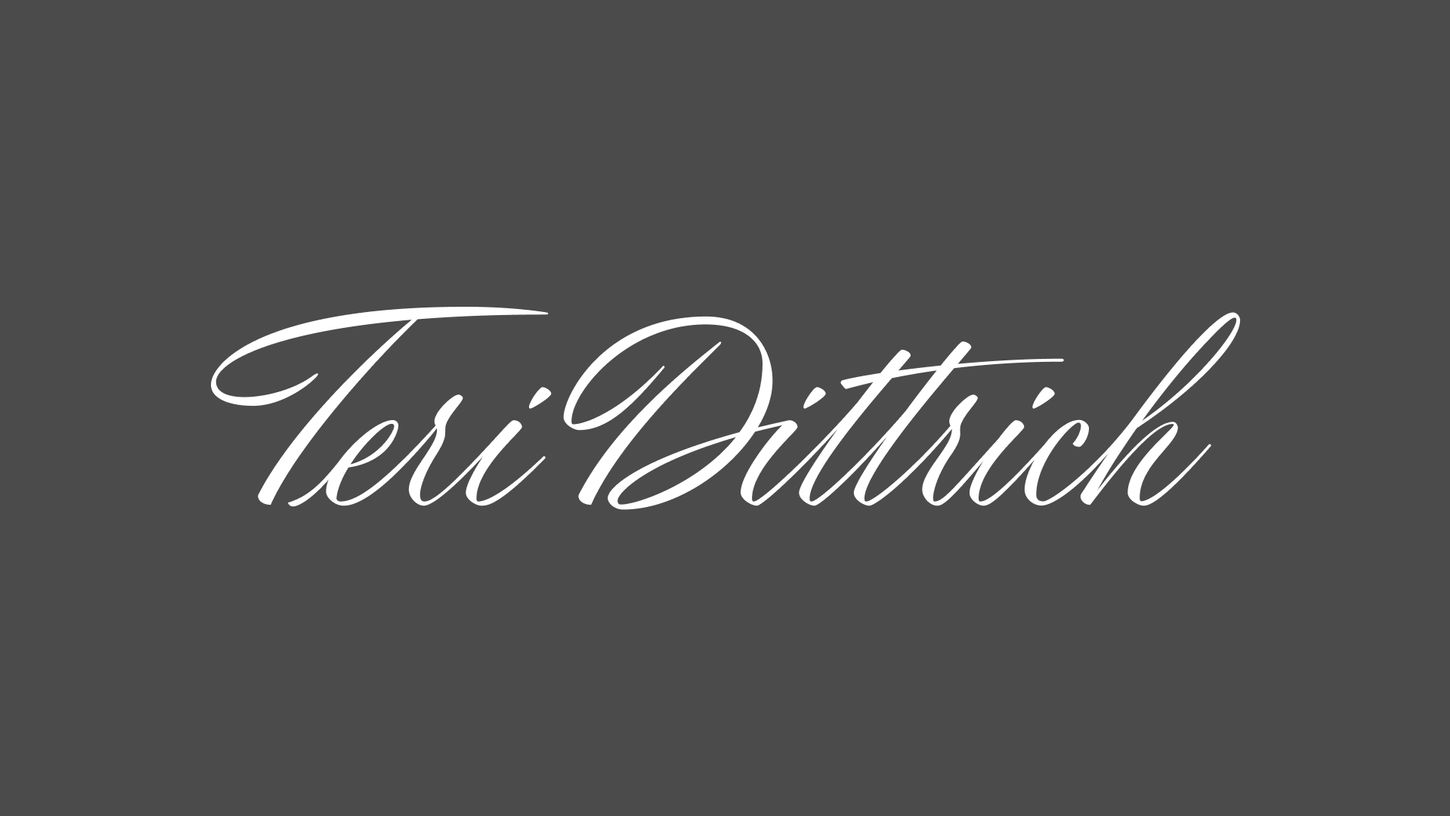 Custom script lettering that reads "Teri Dittrich."